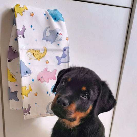 sharkies - tea towel
