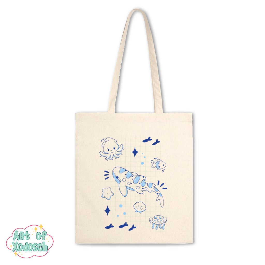 shark doodle tote bag