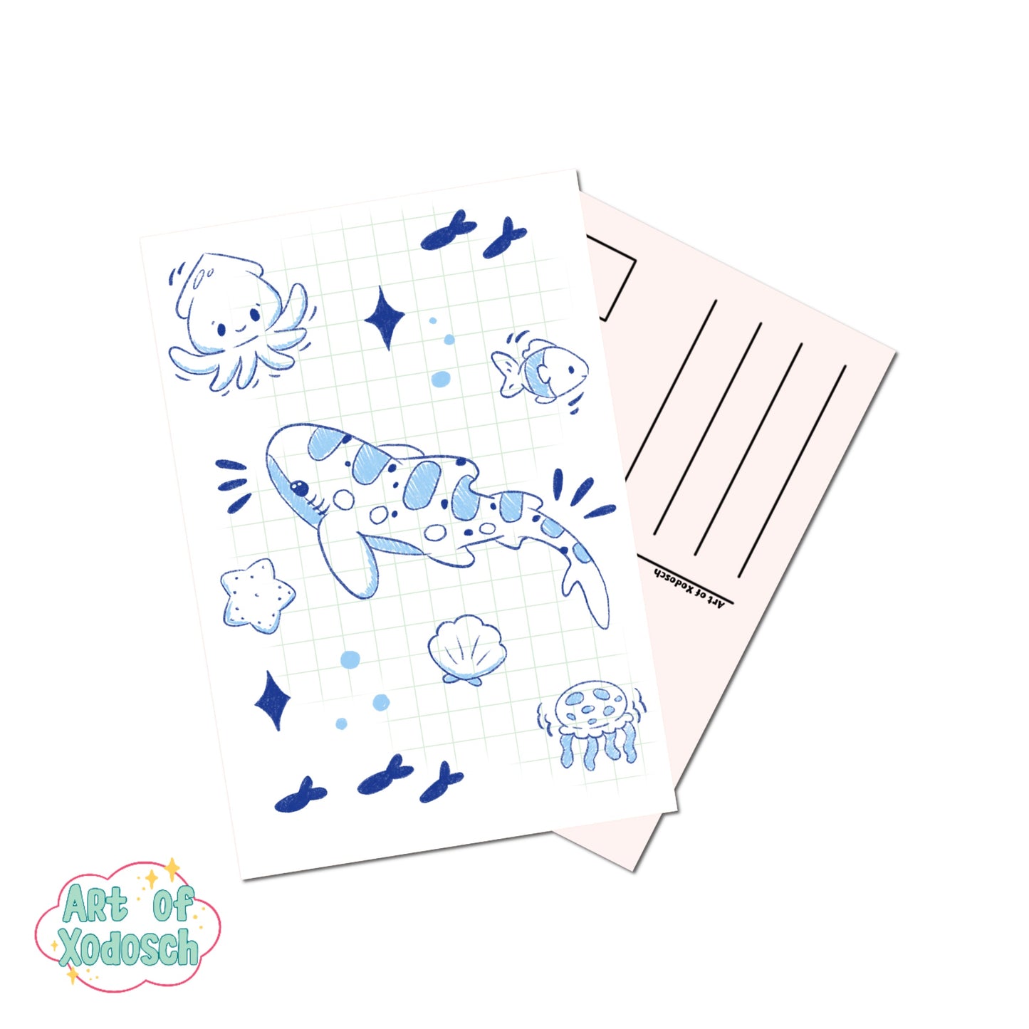 doodle shark postcard