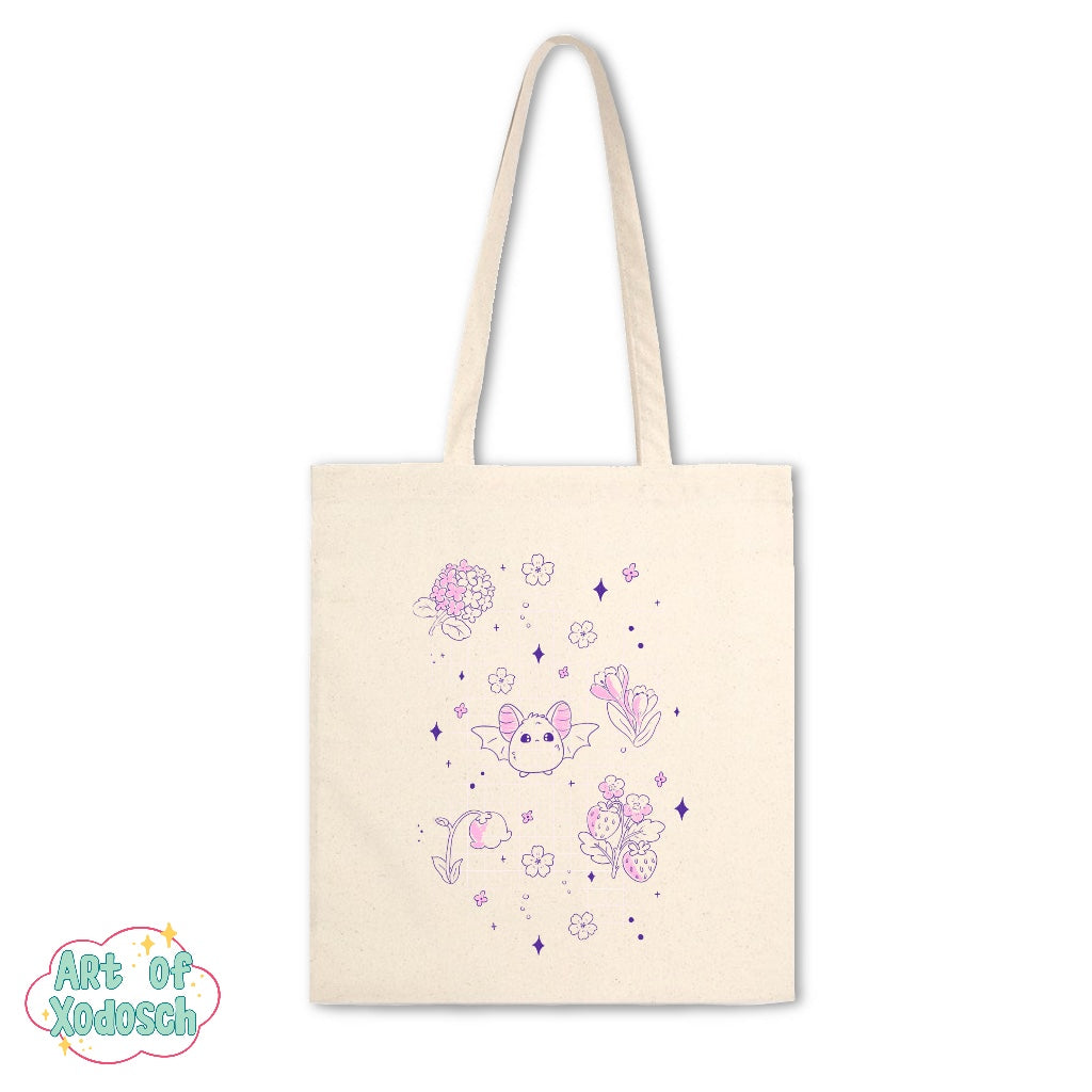 bat flower doodle tote bag