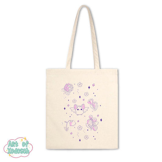 bat flower doodle tote bag