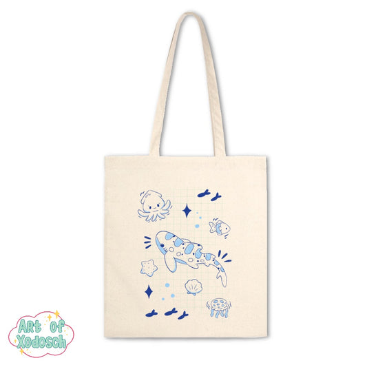 shark doodle tote bag