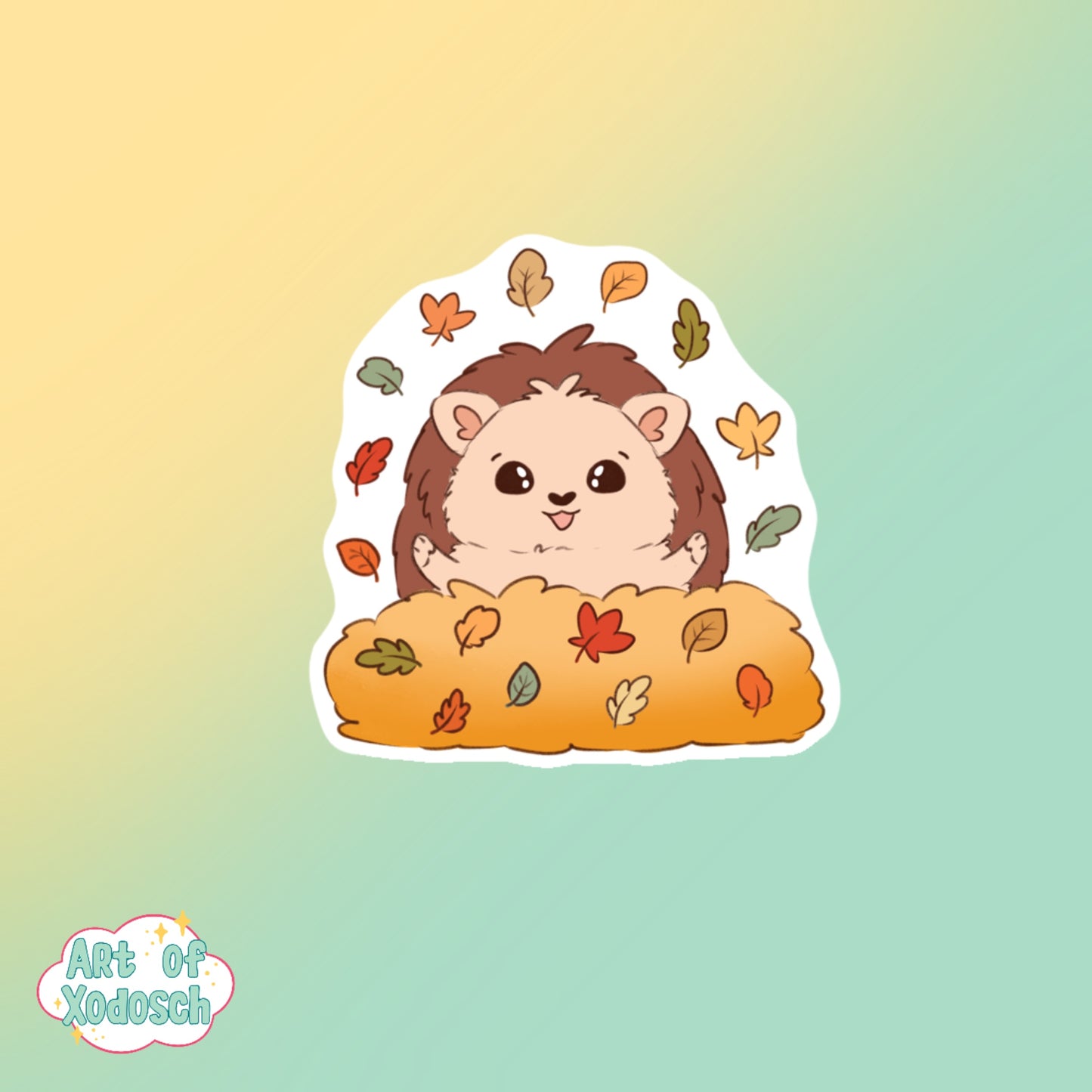 hedgehog fall leaves sticker