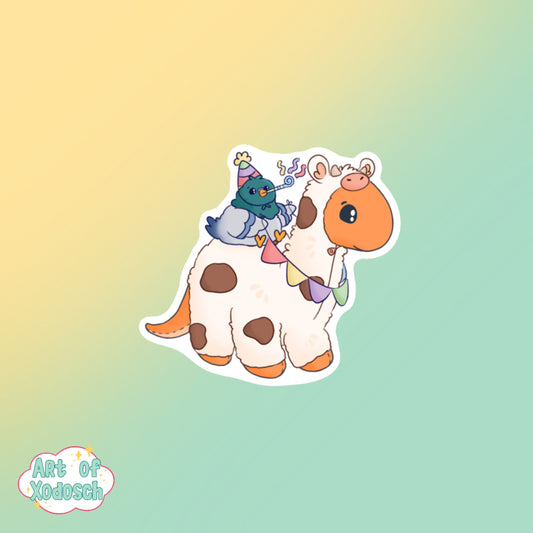 dino in cow suit sticker