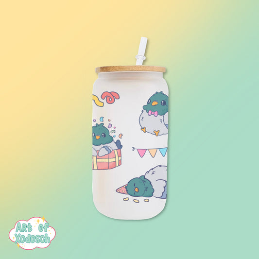 pigeon party glass tumbler