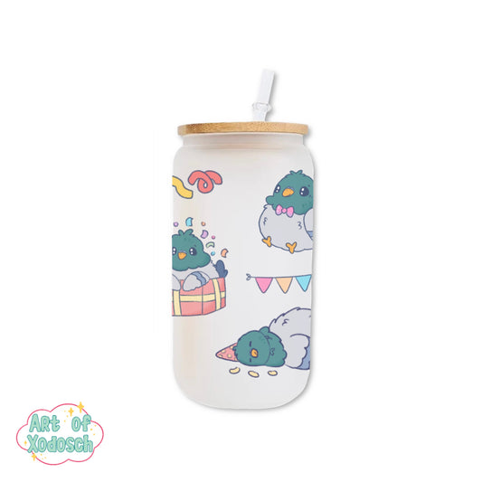 pigeon party glass tumbler