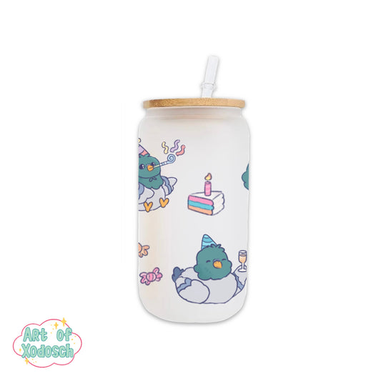 pigeon party glass tumbler