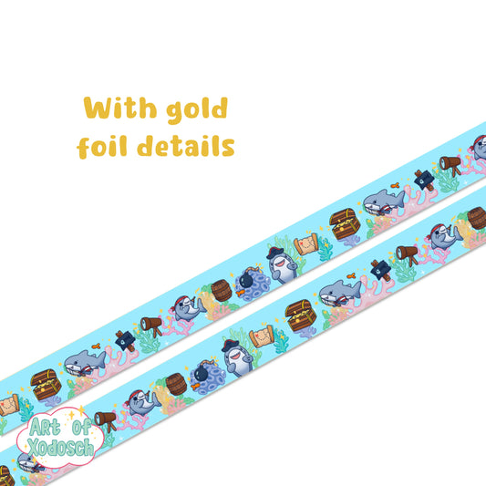 pirate sharks gold foil washi tape