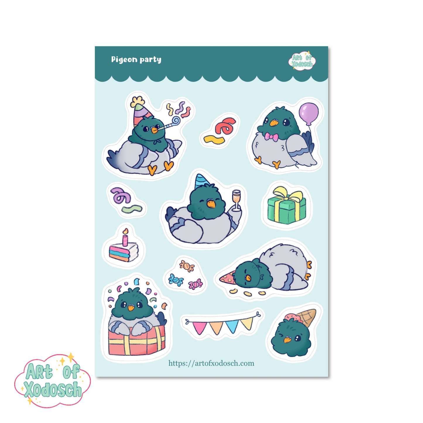 pigeon party sticker sheet