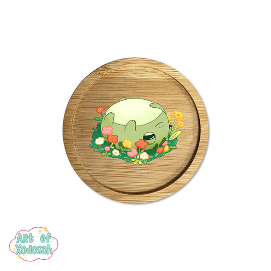 frog flowers wooden coaster