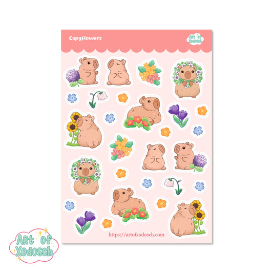 capybara flowers sticker sheet