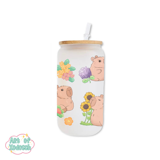 capybara flowers glass tumbler