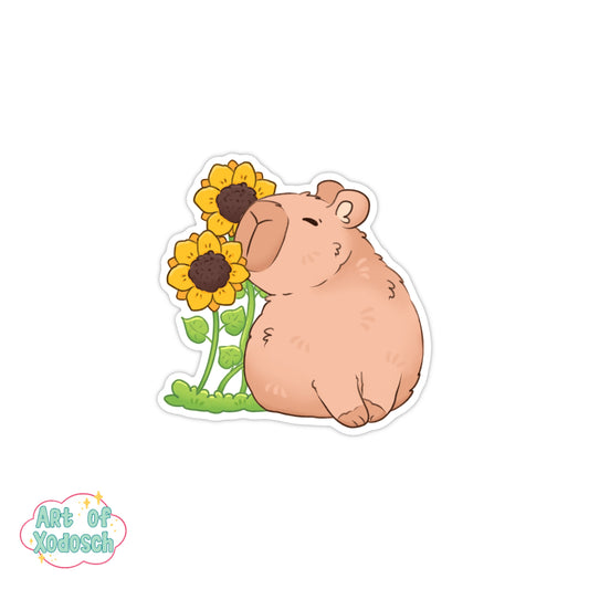 capybara sunflower sticker
