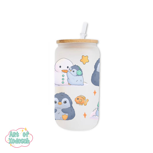 penguins glass tumbler