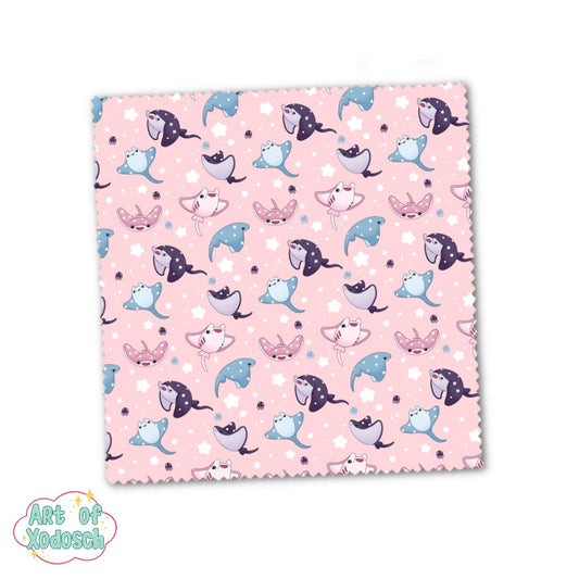 cute and soft glasses cleaning cloth with pink, blue and purple sting rays and manta rays